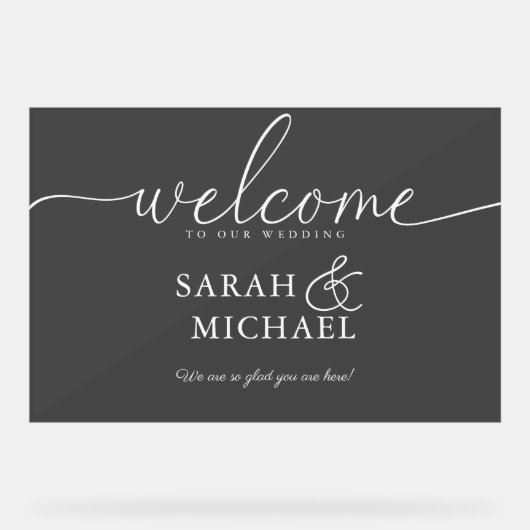 WELKOM! Elegant, zwart, transparant, bruiloft Acryl Bord (Voorkant)