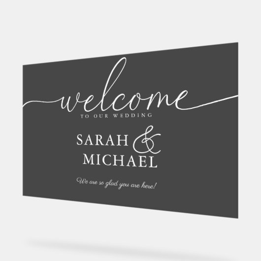 WELKOM! Elegant, zwart, transparant, bruiloft Acryl Bord (Hoek)