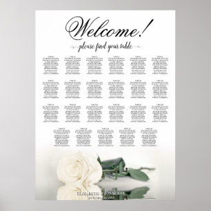 Welkom! Elegante Witte Rose 23 Tafel Zitkaart Poster