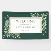 Welkom Emerald Greenery Foliage Wedding Spandoek (Horizontaal)