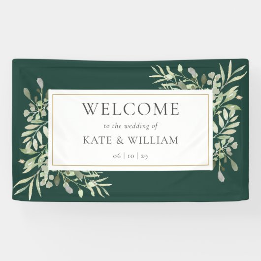 Welkom Emerald Greenery Foliage Wedding Spandoek (Horizontaal)