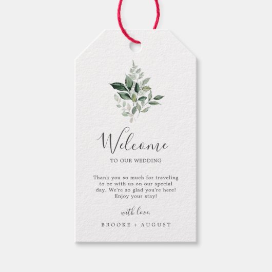 Welkom Emerald Greenery Wedding Cadeaulabel (Voorkant)