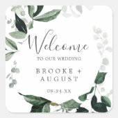 Welkom Emerald Greenery Wedding Vierkante Sticker (Voorkant)