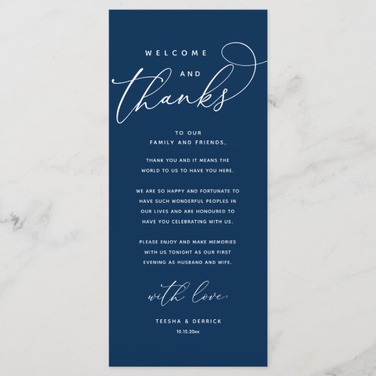 Welkom en Bedankt, Modern Dinner Bedankt Card Programmakaart (Voorkant)