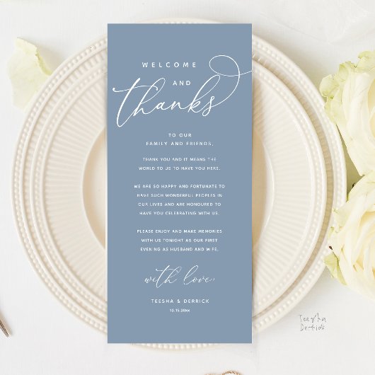 Welkom en Bedankt, Modern Dinner Bedankt Card Programmakaart