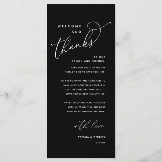 Welkom en Bedankt, Plaatsinstelling Dank u kaart (Voorkant)