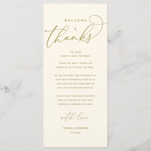 Welkom en Bedankt, Plaatsinstelling Dank u kaart (Voorkant)