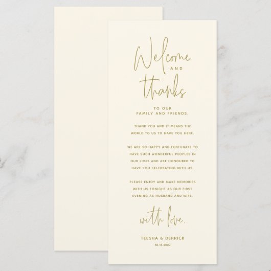 Welkom en Bedankt, Plaatsinstelling Dank u kaart (Voorkant / Achterkant)