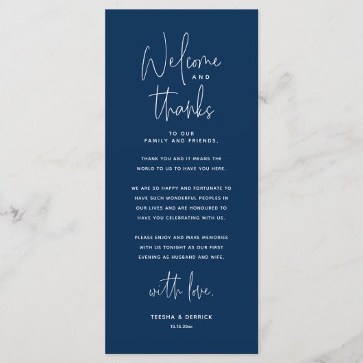 Welkom en Bedankt, Plaatsinstelling Dank u kaart (Voorkant)