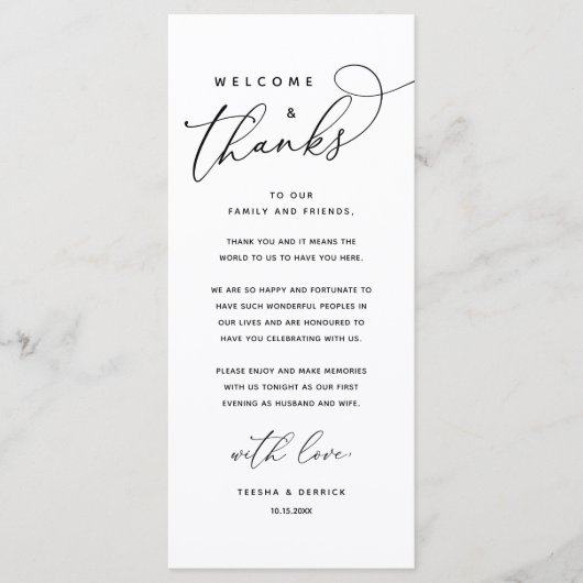 Welkom en Bedankt, Plaatsinstelling Dank u kaart (Voorkant)