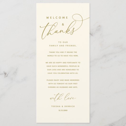 Welkom en Bedankt, Plaatsinstelling Dank u kaart (Voorkant)