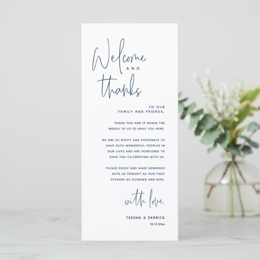 Welkom en Bedankt, Plaatsinstelling Dank u kaart (Staand voorkant)