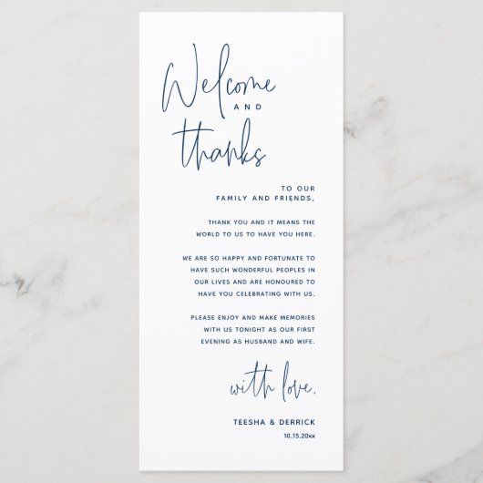 Welkom en Bedankt, Plaatsinstelling Dank u kaart (Voorkant)