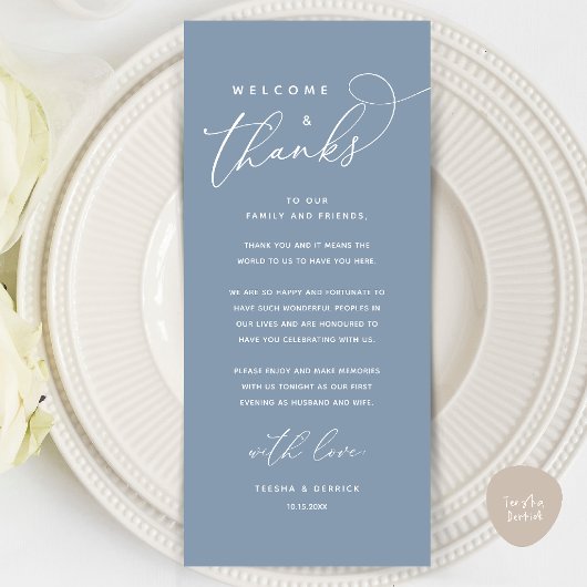 Welkom en Bedankt, Plaatsinstelling Dank u kaart