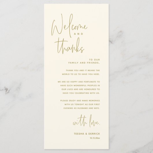 Welkom en Bedankt, Plaatsinstelling Dank u kaart (Voorkant)