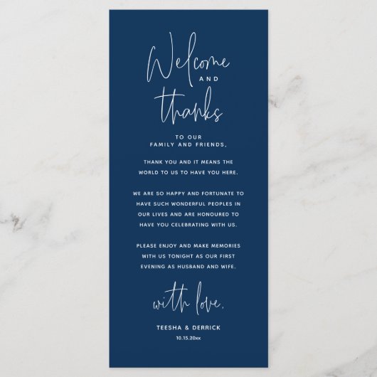 Welkom en Bedankt, Plaatsinstelling Dank u kaart (Voorkant)