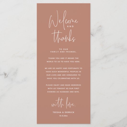 Welkom en Bedankt, Plaatsinstelling Dank u kaart (Voorkant)