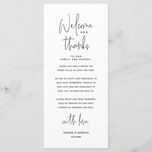 Welkom en Bedankt, Plaatsinstelling Dank u kaart (Voorkant)