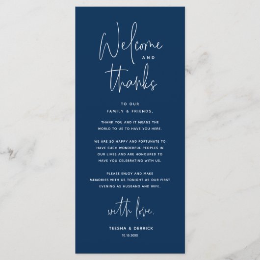 Welkom en Bedankt, Plaatsinstelling Dank u kaart (Voorkant)