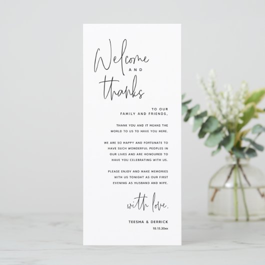 Welkom en Bedankt, Plaatsinstelling Dank u kaart (Staand voorkant)