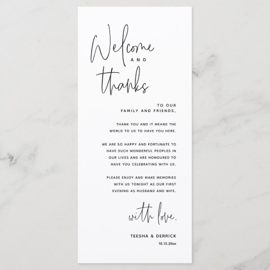 Welkom en Bedankt, Plaatsinstelling Dank u kaart (Voorkant)