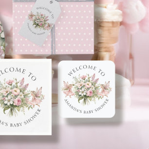 Welkom Enchanted Fairy Floral Baby Girl Shower Kartonnen Onderzetters