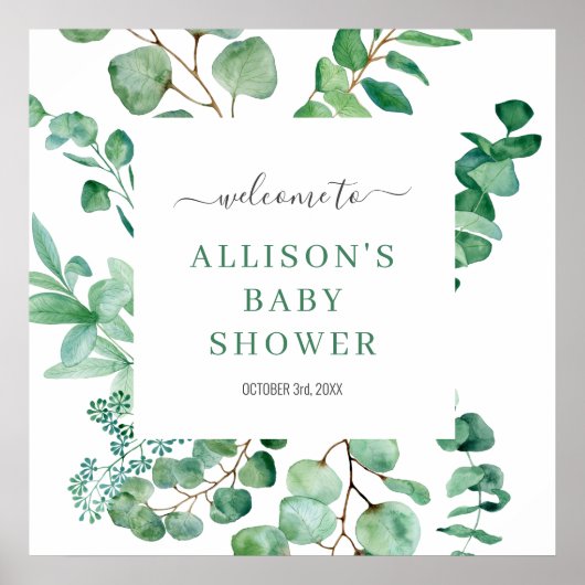 Welkom Eucalyptus Waterverf Groene Baby Bord Poster (Voorkant)