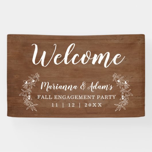 Welkom Fall Wedding Engagement Party Wood Spandoek (Horizontaal)