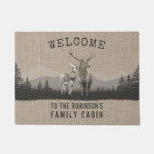 Welkom familie Cabin Deer Pine Tree Bolap Deurmat (Voorkant)