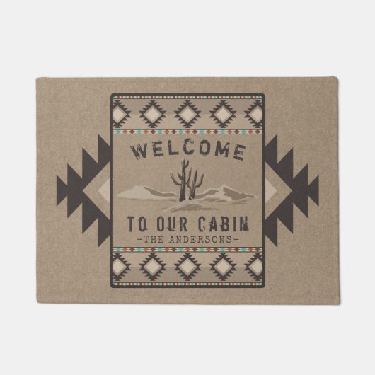 Welkom Familie Cabin Southwest Tribal Cactus Deurmat (Voorkant)