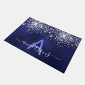 Welkom familie monogram navy blue glitter stof deurmat (Schuin)