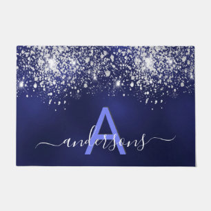 Welkom familie monogram navy blue glitter stof deurmat