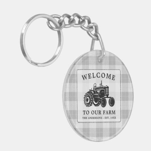 Welkom Familienaam Boerderij Tractor White Play Ro Sleutelhanger (Voorkant Links)