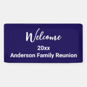 Welkom Familiereünie Donkerblauw Wit met Naam Spandoek (Horizontaal)