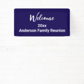 Welkom Familiereünie Donkerblauw Wit met Naam Spandoek (Insitu)