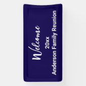 Welkom Familiereünie Donkerblauw Wit met Naam Spandoek (Verticaal)