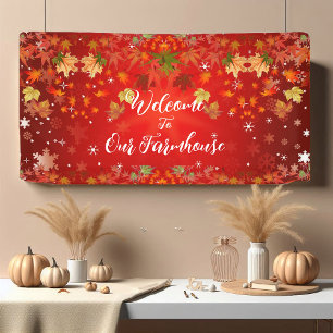 Welkom Farmhouse Herfst Color Maple Leaf Autumn Re Spandoek