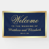 Welkom Faux Gold Foil Blue Weddenschap Spandoek (Horizontaal)