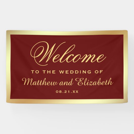 Welkom Faux Gold Foil Red Weddenschap Spandoek (Horizontaal)