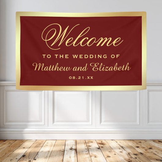 Welkom Faux Gold Foil Red Weddenschap Spandoek