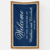 Welkom Faux Gold Glitter Navy Blue Weddenschap Spandoek (Verticaal)