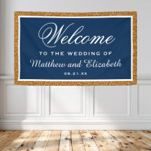 Welkom Faux Gold Glitter Navy Blue Weddenschap