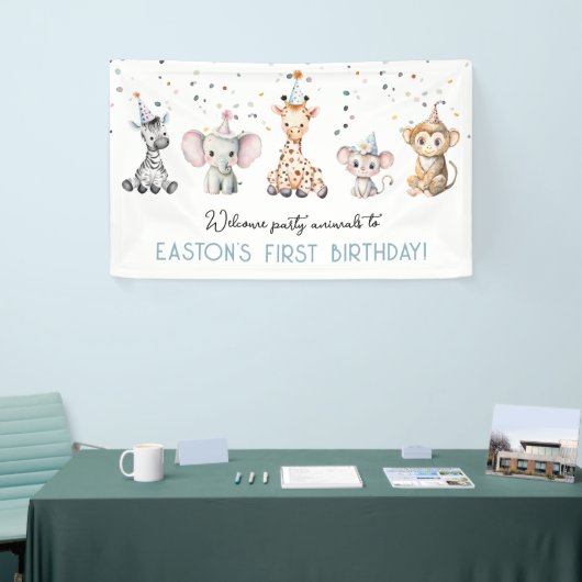 Welkom feest dieren safari jongen verjaardag spandoek (Beurs)