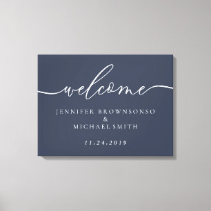Welkom Feest Eenvoudige Trouwdag Modern Navy Canvas Afdruk