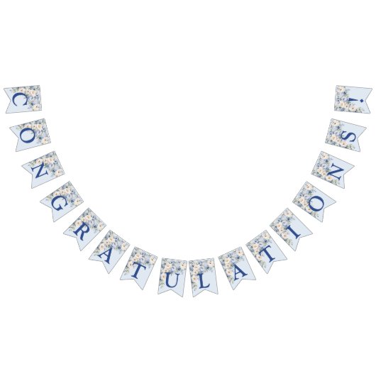 Welkom feest Stofblauw Aquarel Ivoren Bloemen Vlaggetjes (Alle)