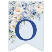 Welkom feest Stofblauw Aquarel Ivoren Bloemen Vlaggetjes (Tweede vlag)