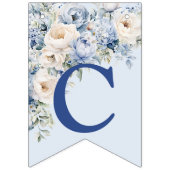 Welkom feest Stofblauw Aquarel Ivoren Bloemen Vlaggetjes (Eerste vlag)