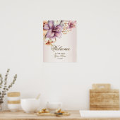 Welkom Feest Waterverf Boho Roze Bloemen Elegant Poster (Keuken)