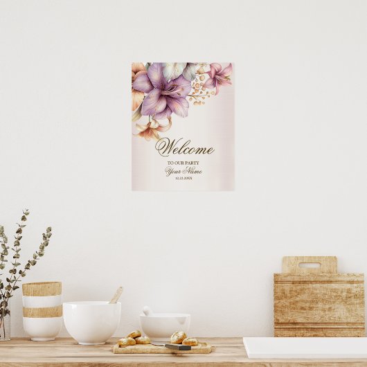 Welkom Feest Waterverf Boho Roze Bloemen Elegant Poster (Keuken)