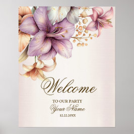 Welkom Feest Waterverf Boho Roze Bloemen Elegant Poster
